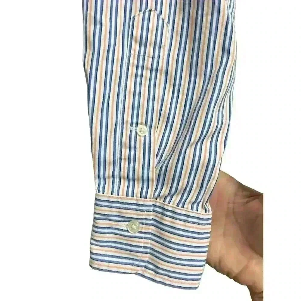 Polo by Ralph Lauren Cotton Orange Blue White Striped Long Sleeve Button Up